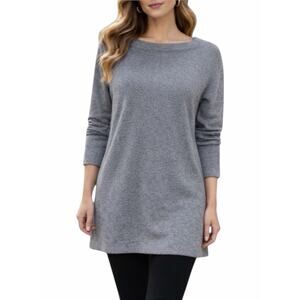 Magaschoni 100% Cashmere Square Neck Tunic Sweater Gray Size S